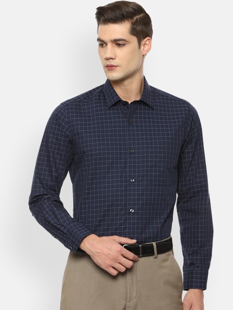 

Louis Philippe Men Navy Blue & White Slim Fit Opaque Checked Pure Cotton Formal Shirt