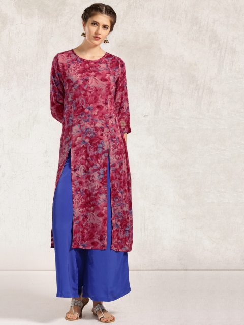 

Anouk Women Magenta Floral Print Straight Kurta