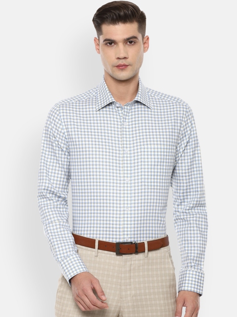 

Louis Philippe Men Blue & White Opaque Checked Pure Cotton Formal Shirt