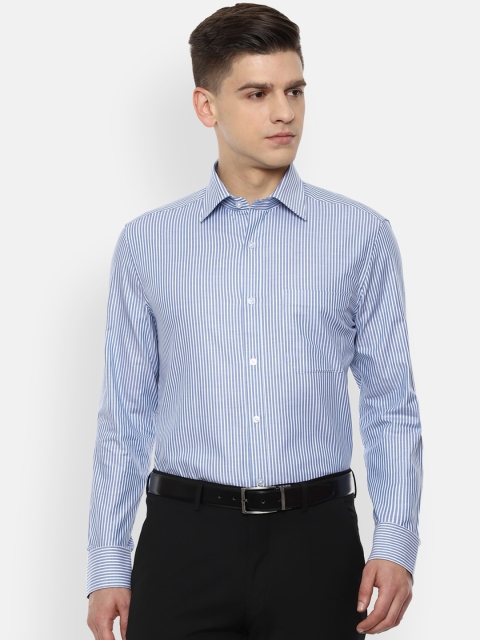 

Louis Philippe Men Blue Opaque Striped Pure Cotton Formal Shirt