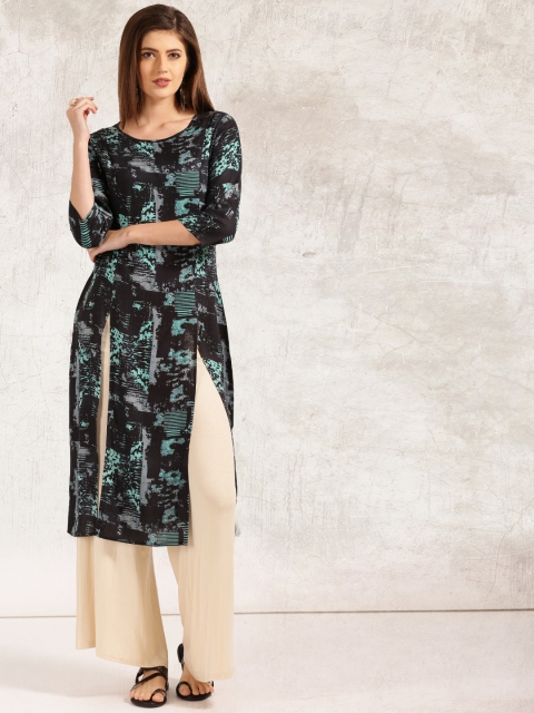 

Anouk Women Black Printed A-Line Kurta