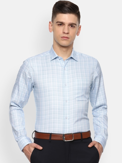 

Louis Philippe Men Blue & White Slim Fit Opaque Checked Pure Cotton Formal Shirt