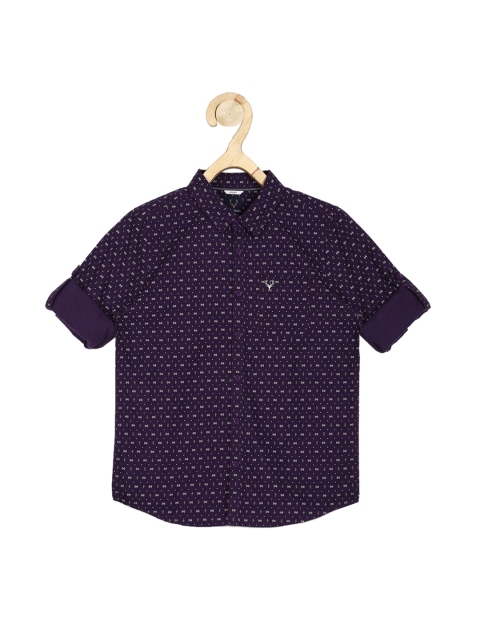 

Allen Solly Junior Boys Purple Slim Fit Opaque Printed Cotton Casual Shirt