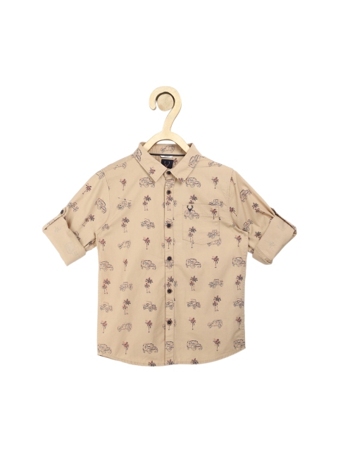 

Allen Solly Junior Boys Beige Slim Fit Opaque Printed Pure Cotton Casual Shirt