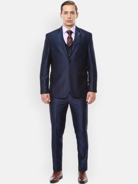 

Van Heusen Men Navy Blue Self Design Slim-Fit Three-Piece Formal Suit