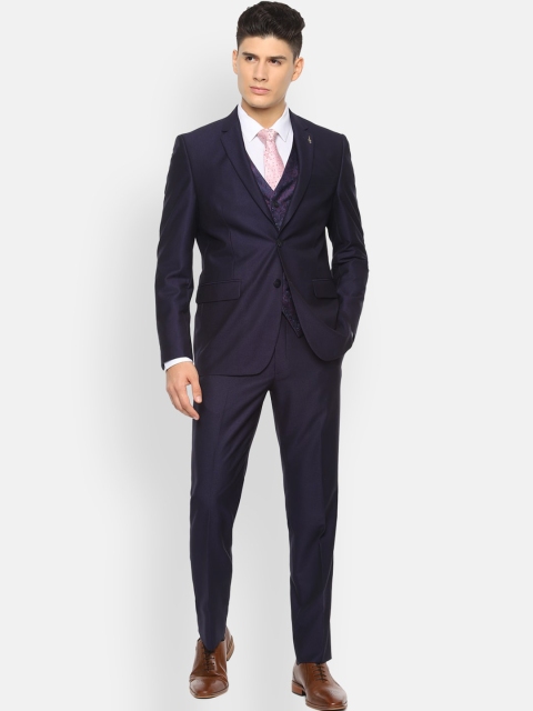 

Van Heusen Men Navy Blue Self Design Slim-Fit Three-Piece Formal Suit