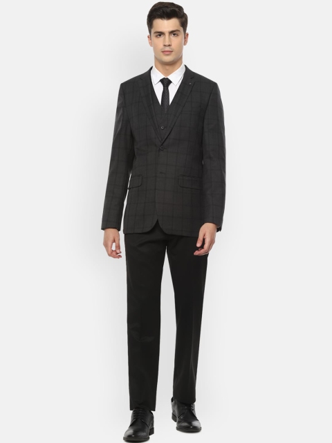 

Van Heusen Men Grey & Black Checked Slim-Fit Three-Piece Formal Suit