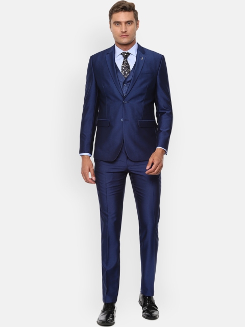 

Van Heusen Men Navy Blue Solid Single-Breasted Slim-Fit Three-Piece Suit