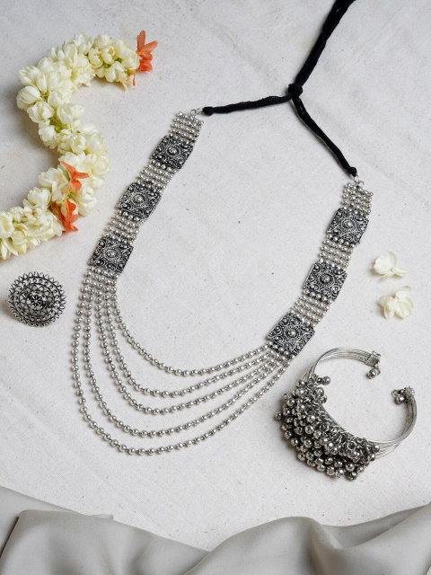 

TEEJH Oxidised Silver Plated Jewellery Set