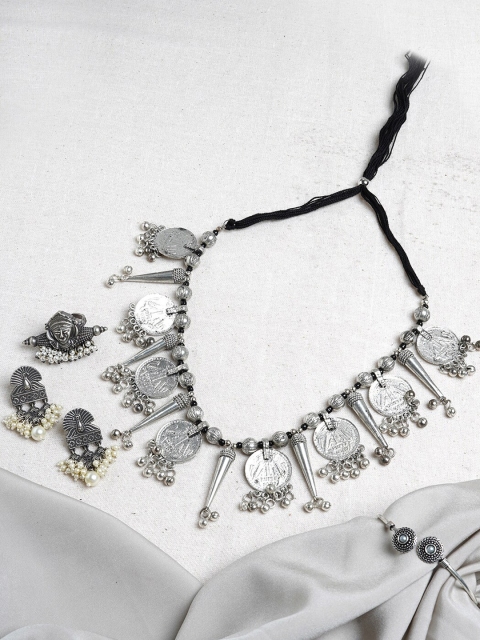 

TEEJH Oxidised Silver-Plated Jewellery Set