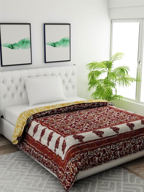 

Salona Bichona Beige & Brown Printed Pure Cotton Mild Winter 120 GSM Single Bed Quilt