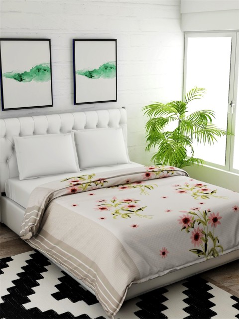 

Salona Bichona Off White & Pink Floral Mild Winter 120 GSM Single Bed Comforter