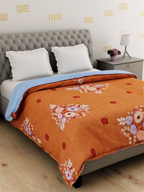

Salona Bichona Brown & Blue Floral AC Room 120 GSM Double Bed Dohar