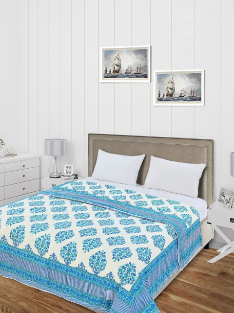 

Salona Bichona Blue & White Ethnic Motifs AC Room 120 GSM Double Bed Dohar