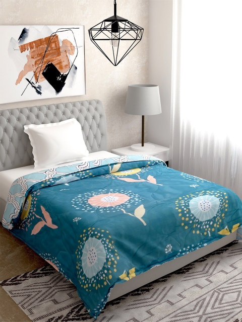 

Salona Bichona Blue & Yellow Floral Mild Winter 120 GSM Single Bed Comforter
