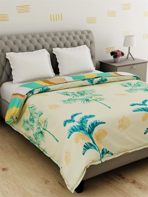 

Salona Bichona Beige & Sea Green Floral Printed AC Room 120 GSM Double Bed Dohar