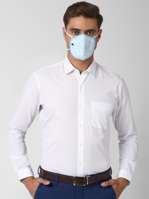 

Peter England Men White Opaque Checked Formal Shirt Comes with Mask