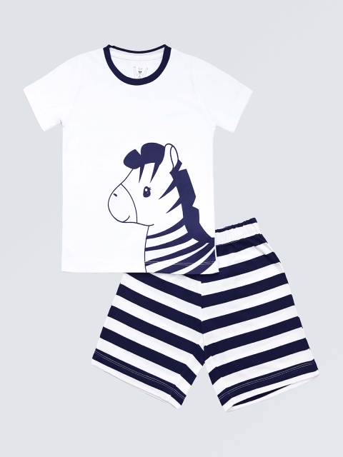 

Wyld Sprog Boys White & Navy Blue Printed T-shirt with Shorts