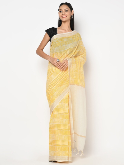 

Fabindia Beige & Yellow Pure Cotton Saree