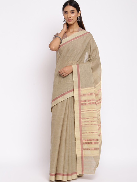 

Fabindia Beige & Pink Pure Cotton Saree