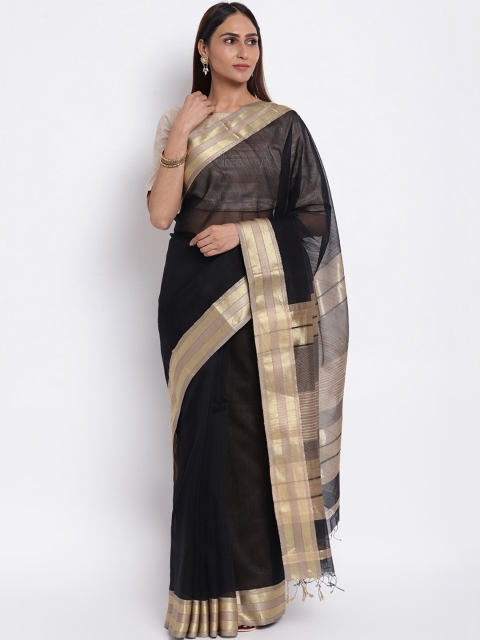 

Fabindia Black & Gold Solid Maheshwari Saree