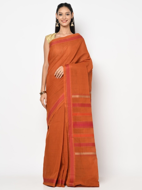 

Fabindia Rust & Beige Pure Cotton Saree