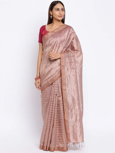 

Fabindia Mauve & Beige Woven Design Zari Maheshwari Saree