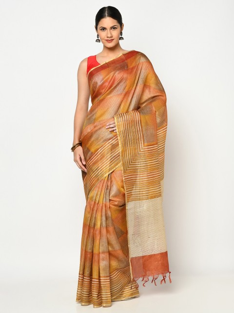 

Fabindia Orange & Brown Woven Design Pure Silk Saree