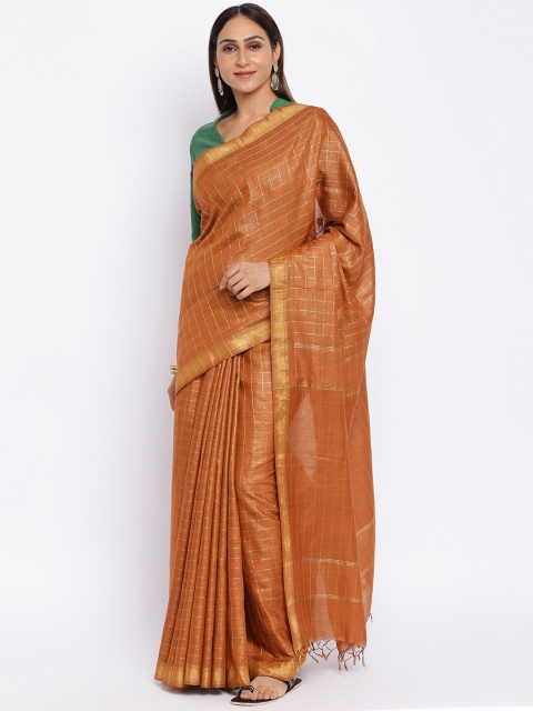 

Fabindia Rust Checked Pure Silk Saree