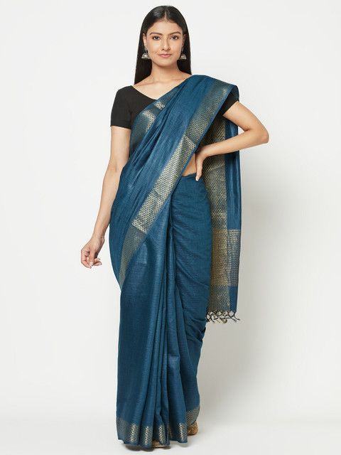 

Fabindia Blue & Gold-Toned Saree