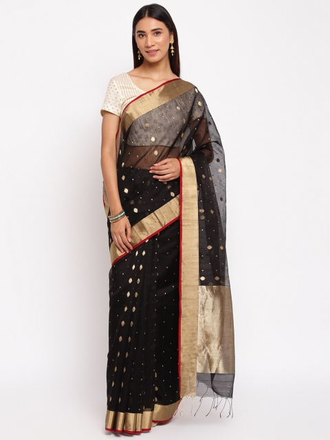 

Fabindia Black & Gold-Toned Woven Design Zari Saree