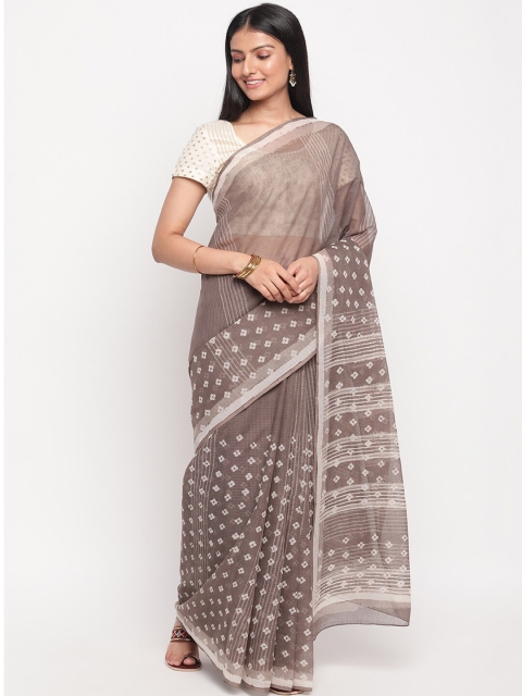 

Fabindia Grey & White Woven Design Bagru Saree