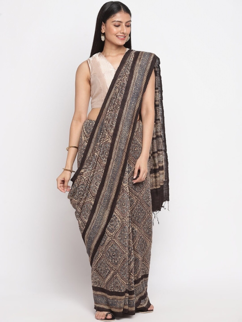 

Fabindia Grey & Beige Silk Blend Dabu Saree