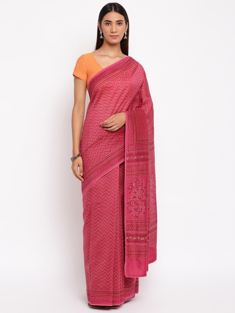 

Fabindia Magenta Block Print Saree