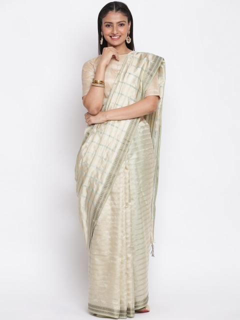 

Fabindia Green Striped Maheshwari Saree