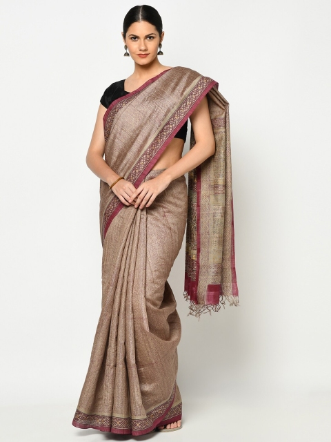 

Fabindia Grey & Pink Silk Blend Block Print Saree