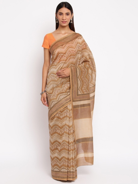 

Fabindia Beige & Brown Ethnic Motifs Block Print Saree