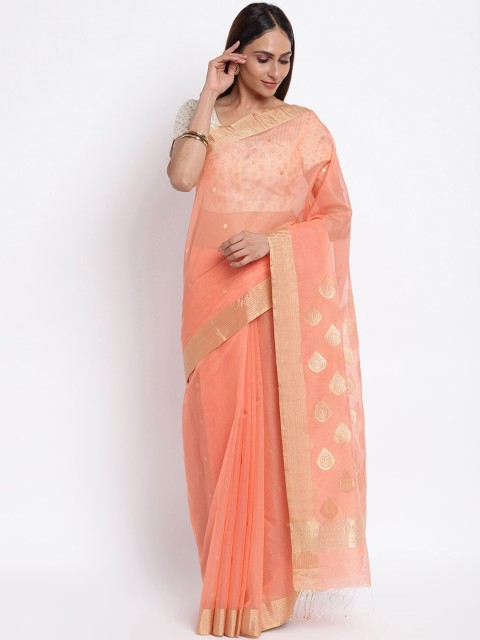 

Fabindia Peach & Gold Woven Design Chanderi Saree