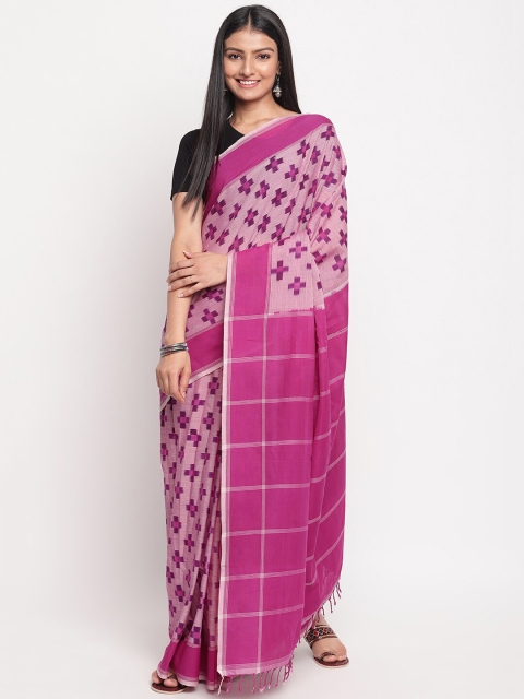 

Fabindia Magenta Woven Design Pure Cotton Ikat Saree