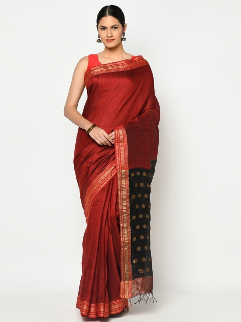 

Fabindia Red & Black Zari Woven Design Jamdani Silk Blend Saree