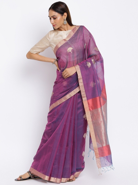 

Fabindia Purple & Maroon Woven Design Chanderi Saree