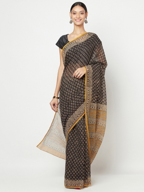 

Fabindia Black & Beige Floral Block Print Saree