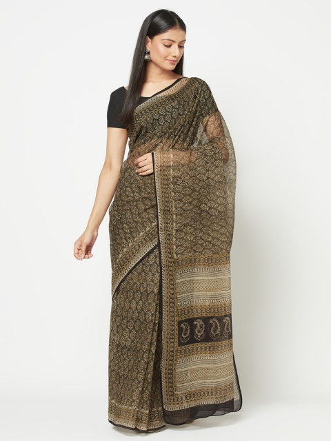 

Fabindia Green & Beige Ethnic Motifs Printed Bagru Saree