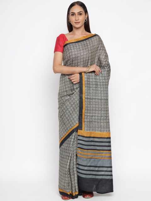 

Fabindia Beige & Yellow Printed Tussar Silk Saree