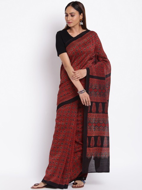 

Fabindia Red & Black Ajrakh Mughl Printed Saree