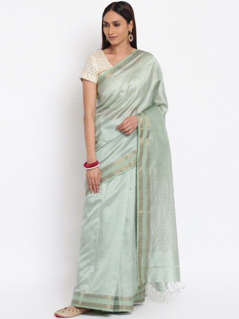 

Fabindia Sea Green & Beige Woven Design Maheshwari Saree