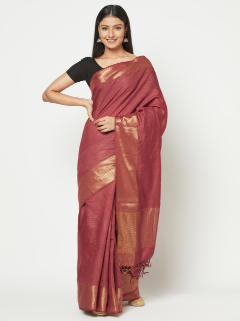 

Fabindia Maroon & Gold-Toned Ethnic Motifs Zari Tussar Silk Saree