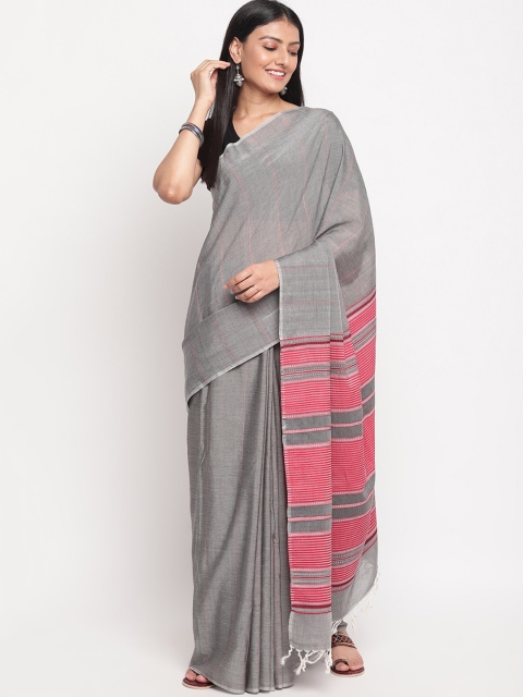

Fabindia Grey & Pink Woven Design Pure Cotton Saree