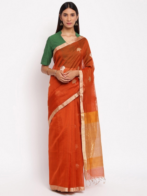 

Fabindia Rust & Yellow Woven Design Chanderi Saree