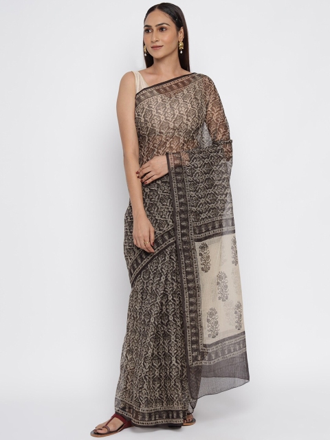 

Fabindia Black & Cream-Coloured Floral Bagru Saree